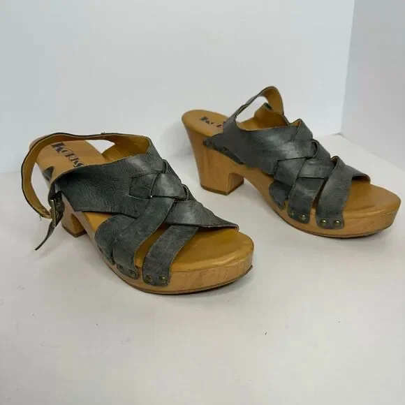Korks Berengo Wood Heel Sandals Blue Leather | Women Size 10 - Picture 13 of 14